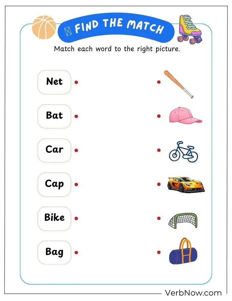 10+ Free Sports Puzzles For Kids (100% Printable PDF) Match Words to Pictures Learning Worksheet for Kids