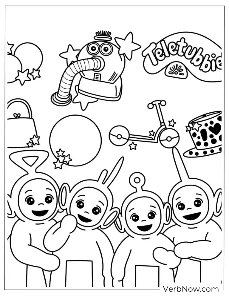 22 Free Teletubbies Coloring Pages For Fun (Printable PDF) Teletubbies Characters & Noo-Noo Coloring Page