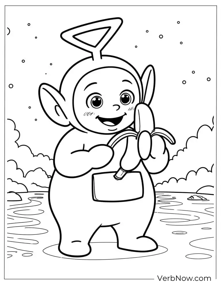 22 Free Teletubbies Coloring Pages For Fun (Printable PDF) Tinky Winky Teletubby Eating Banana Coloring Page