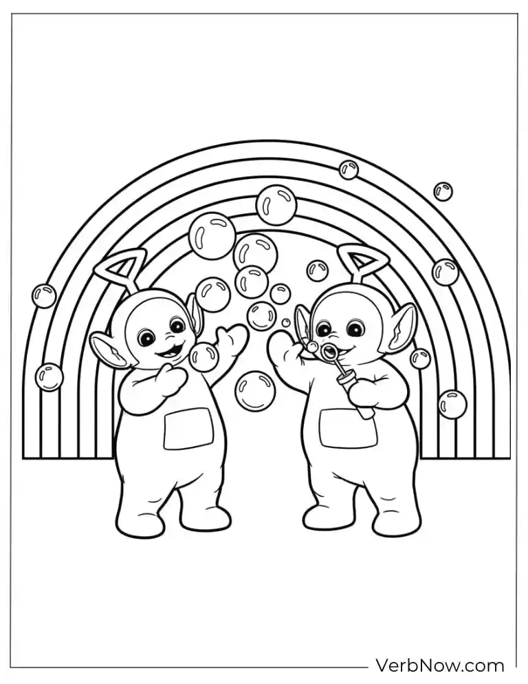 22 Free Teletubbies Coloring Pages For Fun (Printable PDF) Teletubbies Blowing Bubbles with Rainbow Coloring Page