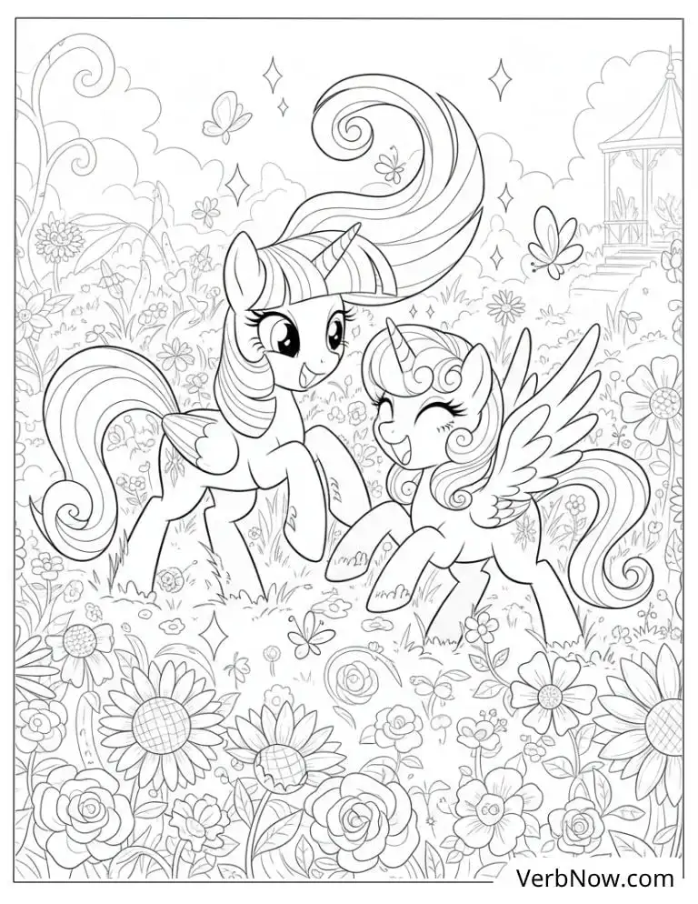 22 Twilight Sparkle Coloring Pages For Fun (Printable PDF) My Little Pony Unicorns and Flowers Coloring Sheet