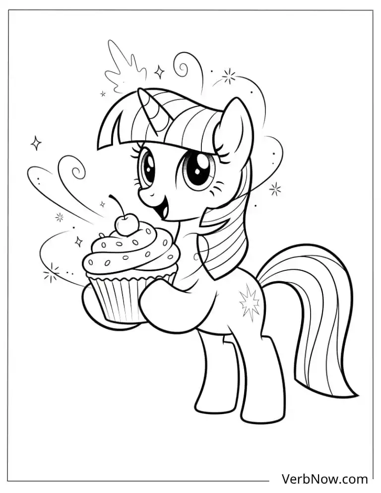 22 Twilight Sparkle Coloring Pages For Fun (Printable PDF) Twilight Sparkle with Cupcake Coloring Page