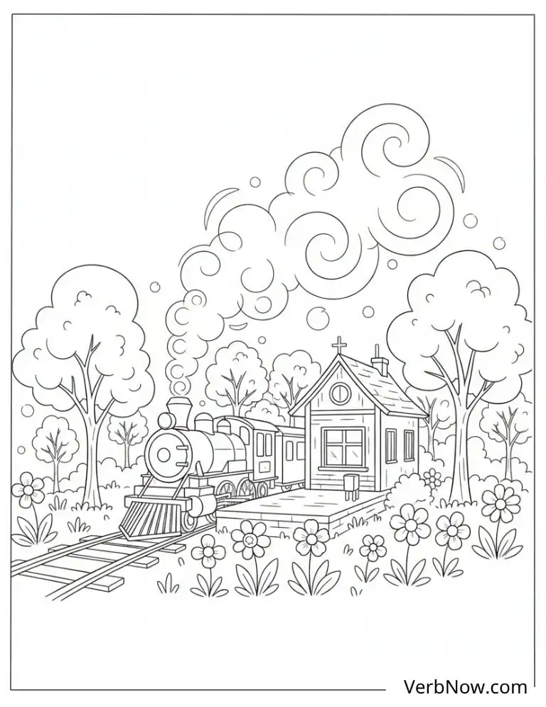 22 Free Vintage Coloring Pages For Kids (100% Printable PDF) Steam Train at Station Coloring Page