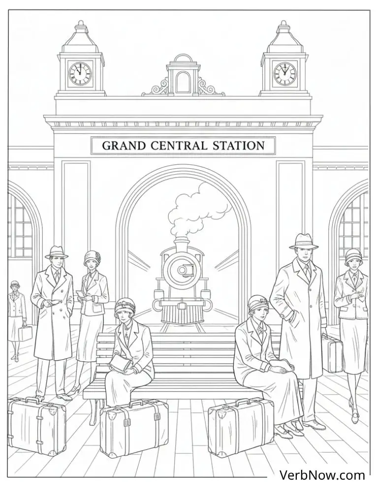 22 Free Vintage Coloring Pages For Kids (100% Printable PDF) Grand Central Station Vintage Train Coloring Page