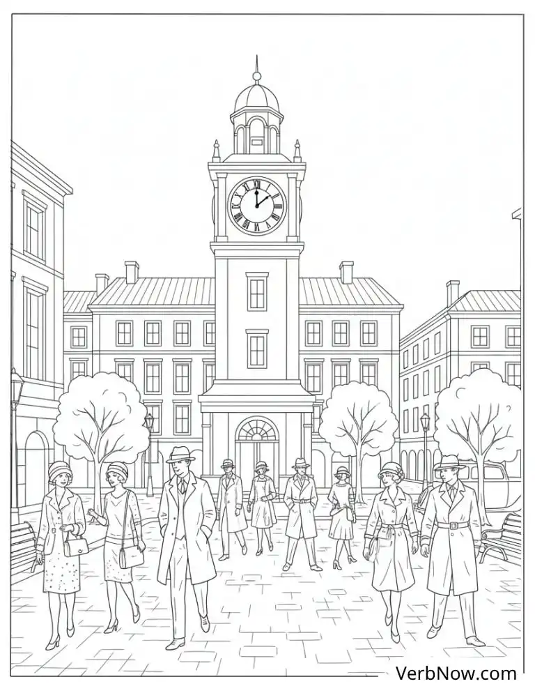 22 Free Vintage Coloring Pages For Kids (100% Printable PDF) 1920s Vintage Street Fashion Coloring Page