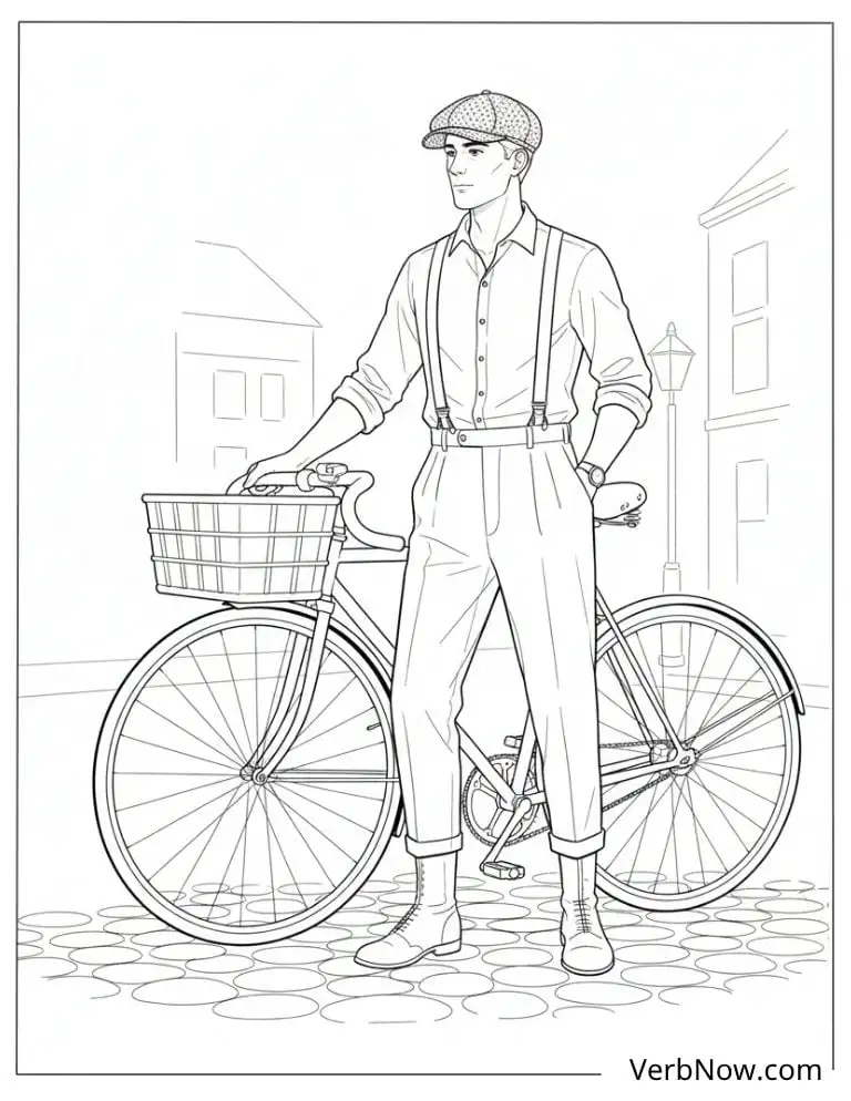 22 Free Vintage Coloring Pages For Kids (100% Printable PDF) Dapper Man with Bicycle Coloring Page