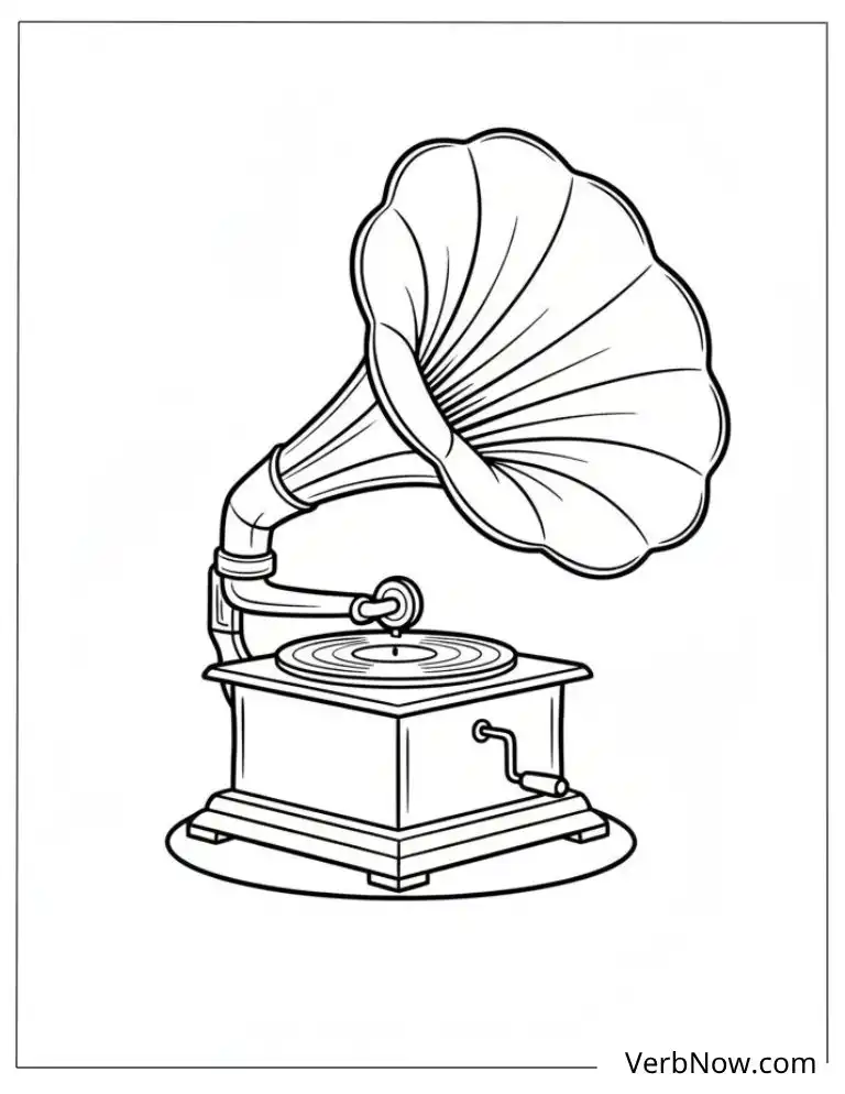 22 Free Vintage Coloring Pages For Kids (100% Printable PDF) Gramophone Coloring Page Outline