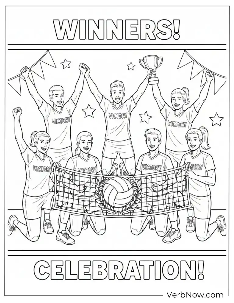 22 Free Volleyball Coloring Pages (100% Printable PDF) Volleyball Winners Team Celebration Coloring Page