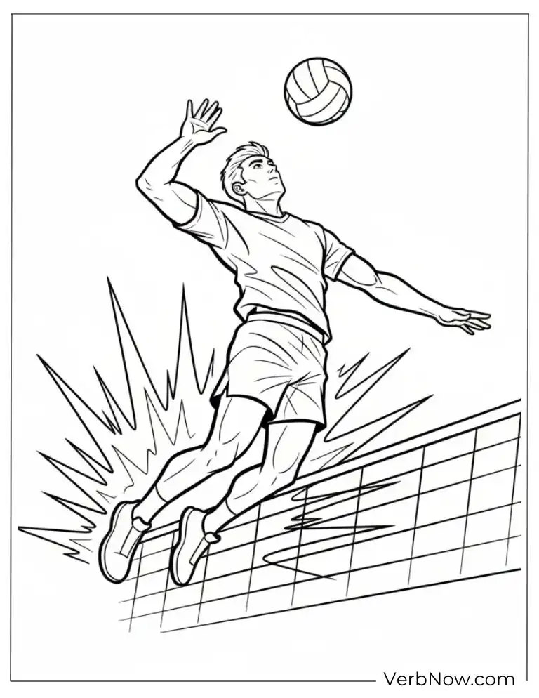22 Free Volleyball Coloring Pages (100% Printable PDF) Volleyball Player Spiking Ball Coloring Page
