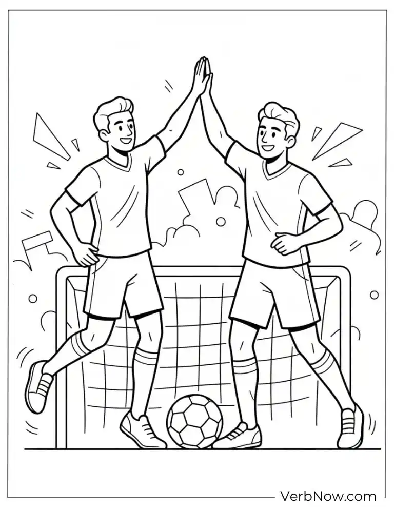 22 Free Volleyball Coloring Pages (100% Printable PDF) Soccer Players High Five Celebration Coloring Page