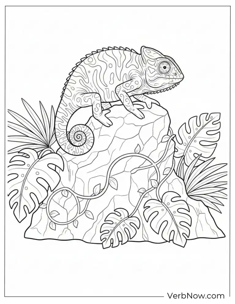 Chameleon on Rock Tropical Coloring Page