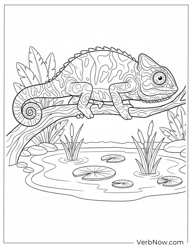 Chameleon on Branch Coloring Page