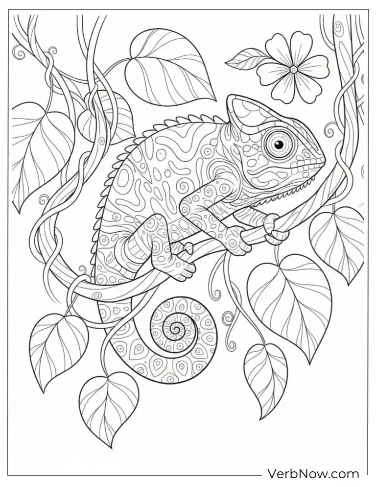 Detailed Chameleon Coloring Page for Adults