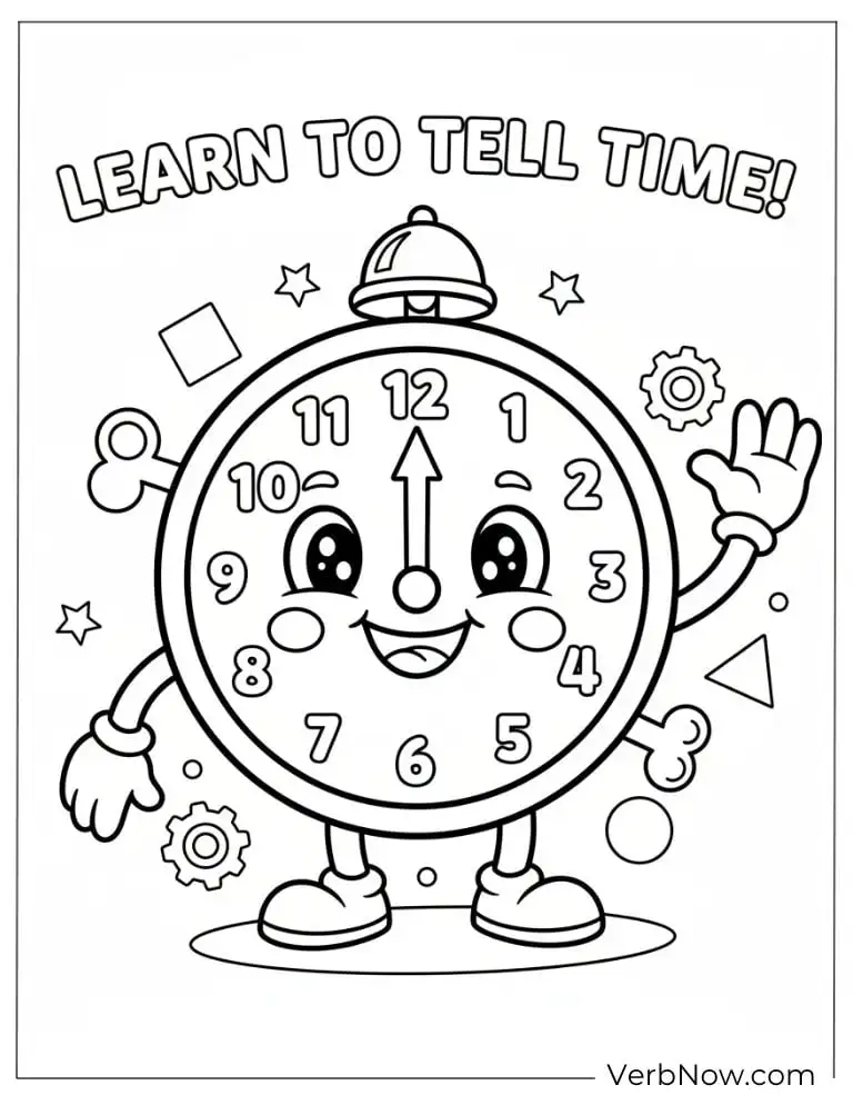 Learn to Tell Time Clock Coloring Page