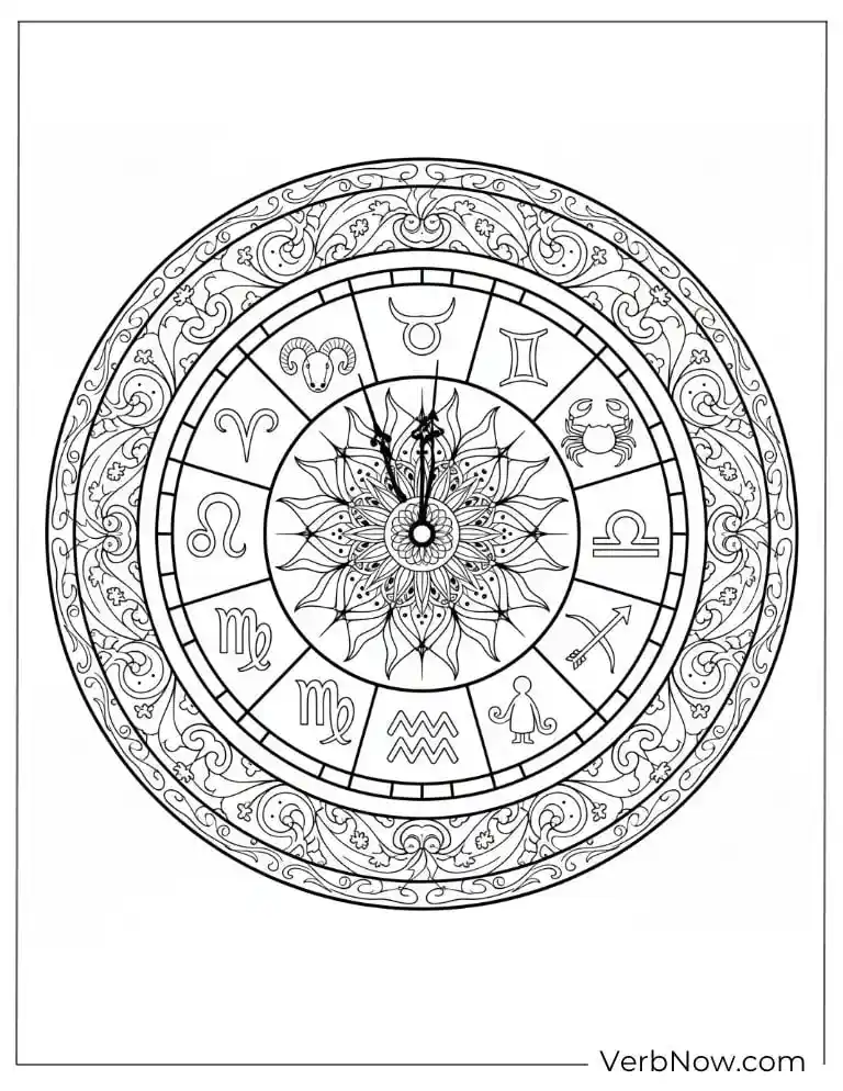 Zodiac Wheel Coloring Page for Adults