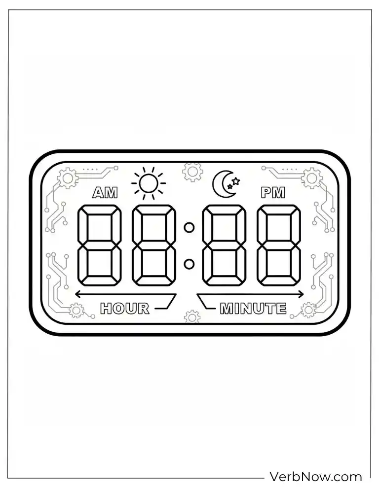 Digital Clock Outline Coloring Page