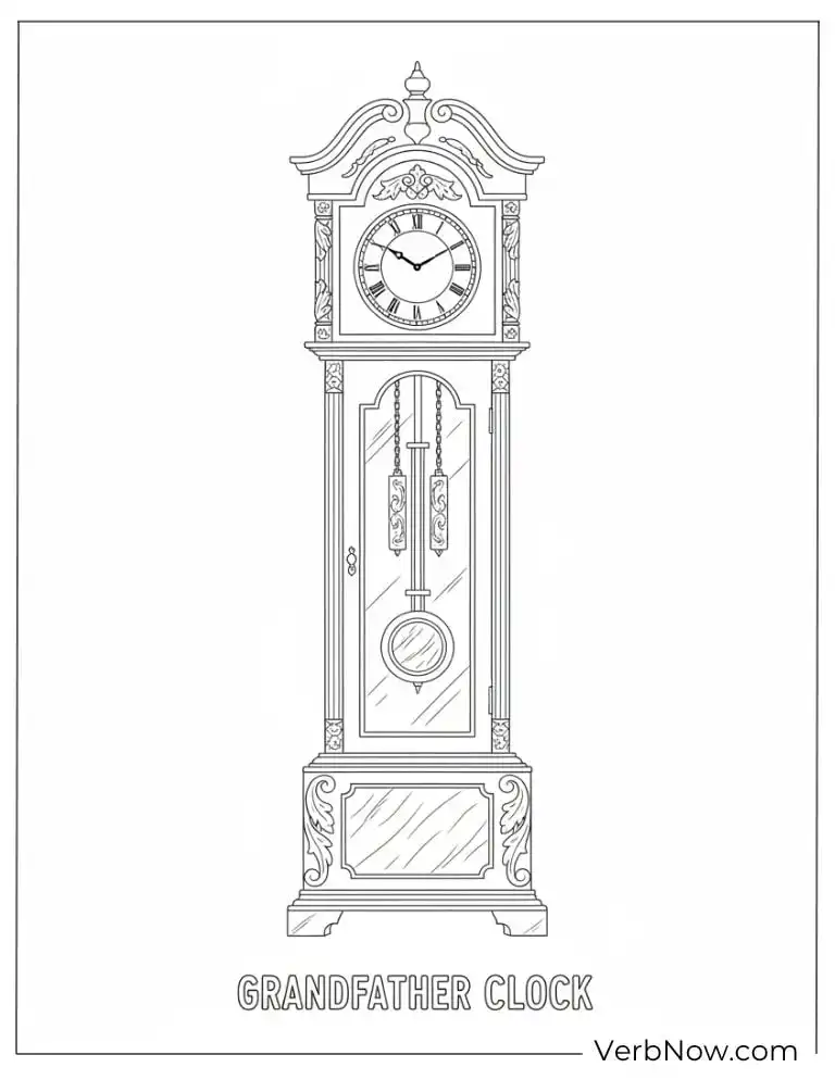 Grandfather Clock Coloring Page Outline