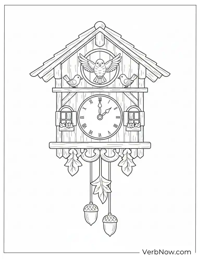 Cuckoo Clock Coloring Page Outline Drawing