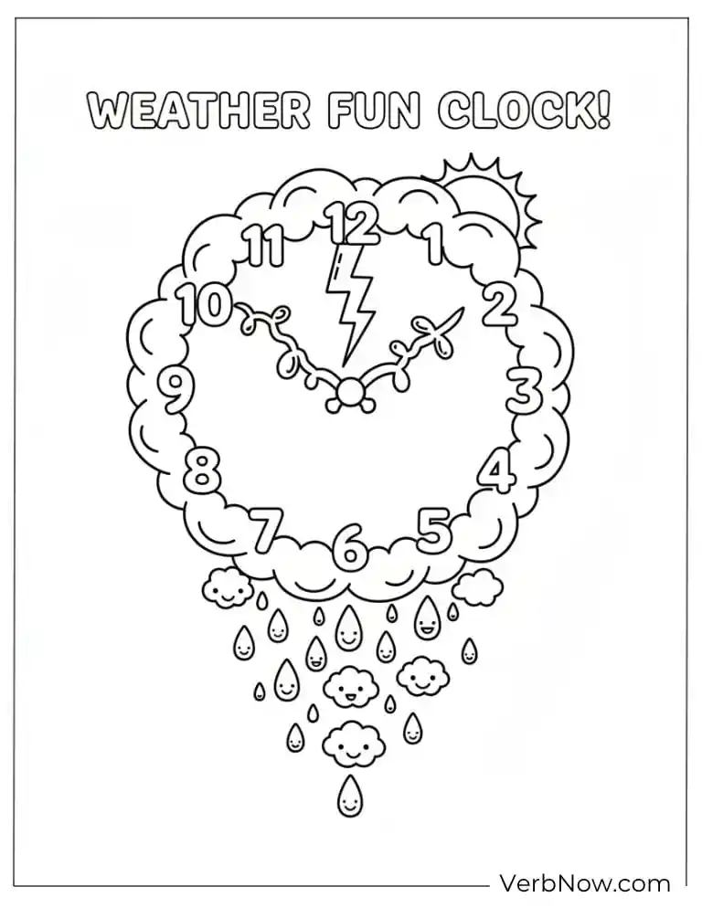 Weather Fun Clock Coloring Page for Kids