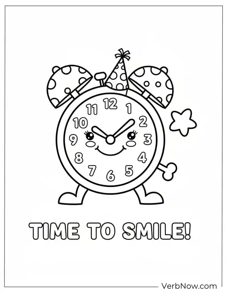 Cute Smiling Alarm Clock Coloring Page for Kids