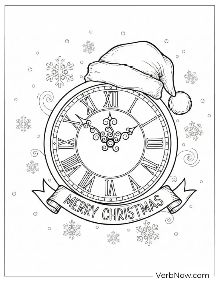 Merry Christmas Clock Coloring Page