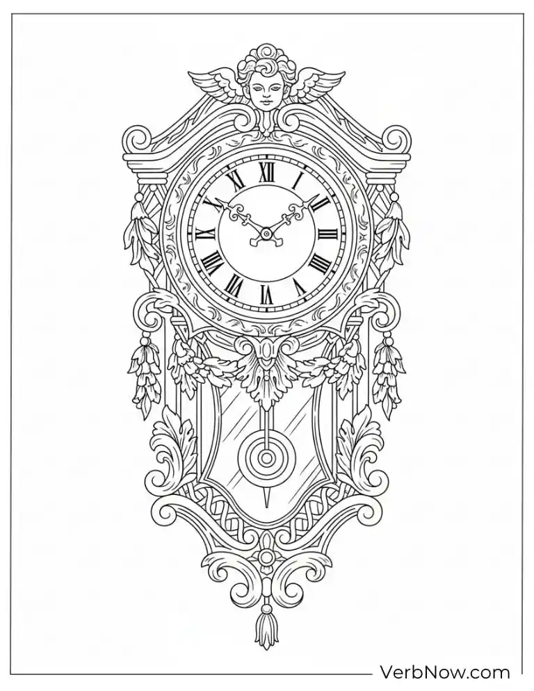 Ornate Antique Clock Coloring Page