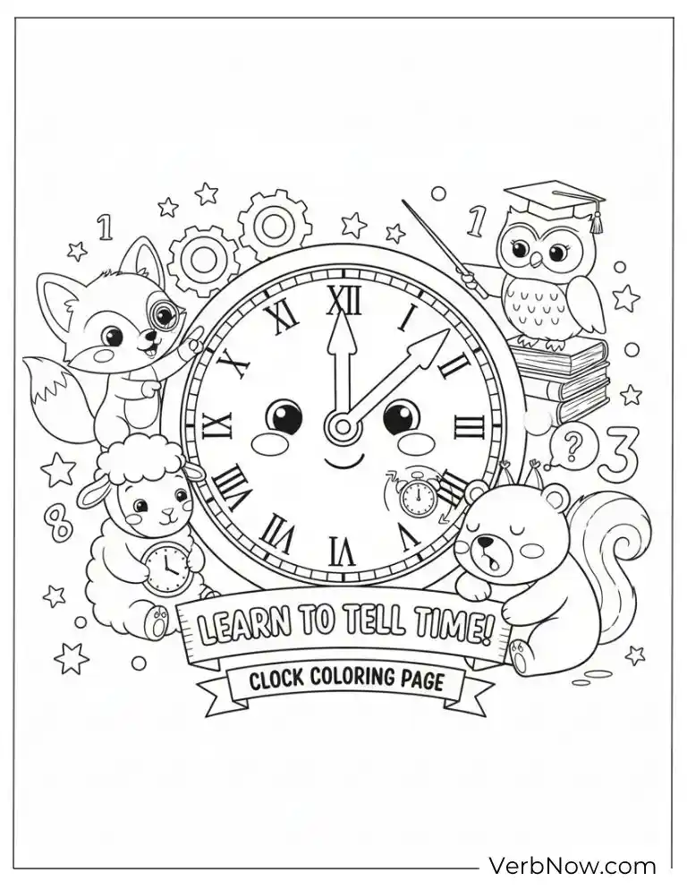 Learn to Tell Time Clock Coloring Page