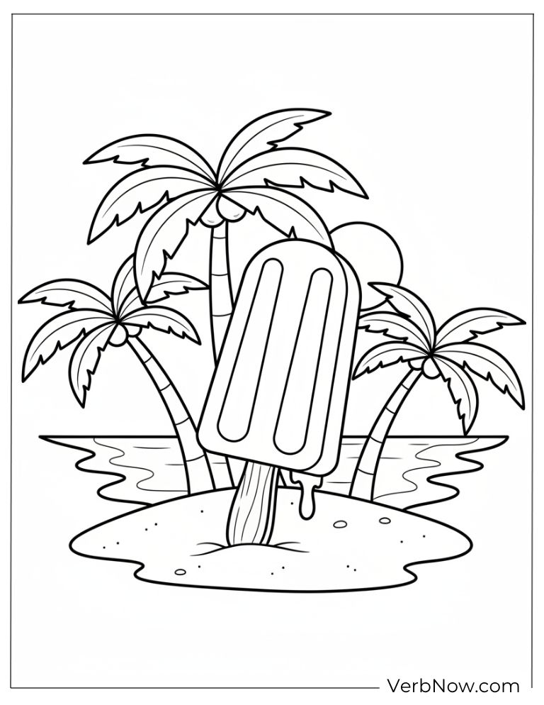 22 Free Popsicle Coloring Pages (100% Printable PDF) Popsicle on Tropical Beach Coloring Page