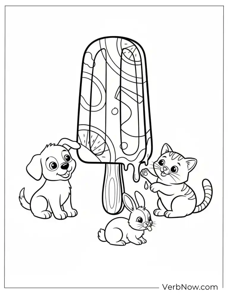 22 Free Popsicle Coloring Pages (100% Printable PDF) Cute Animals Sharing Popsicle Coloring Page