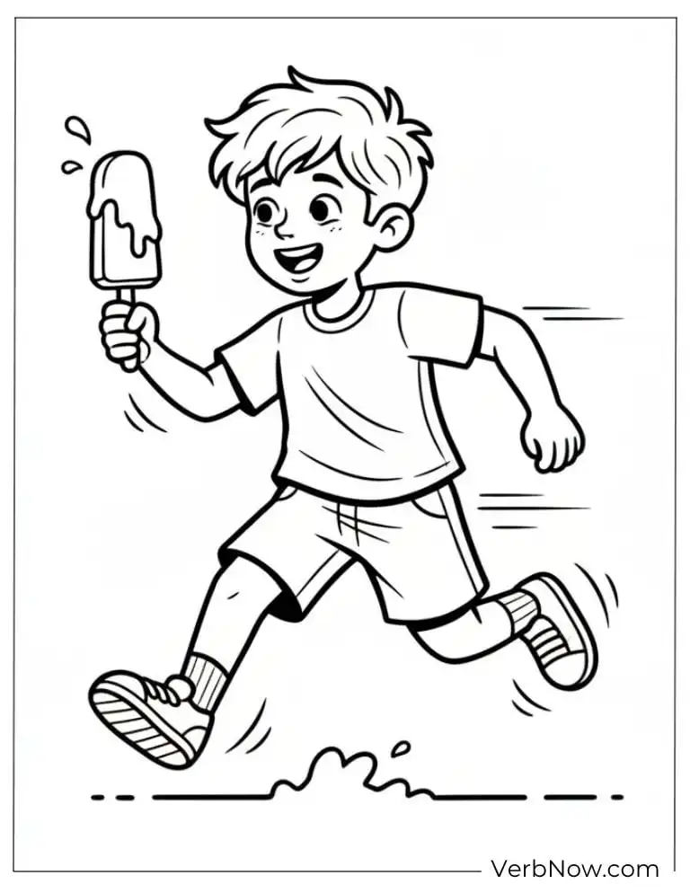 22 Free Popsicle Coloring Pages (100% Printable PDF) Happy Boy Running with Ice Cream Coloring Page