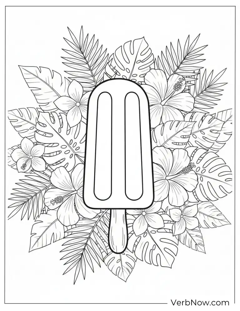 22 Free Popsicle Coloring Pages (100% Printable PDF) Popsicle & Tropical Flowers Coloring Page