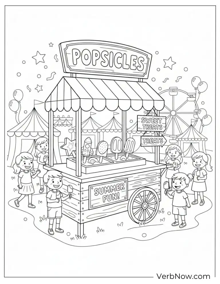 Kids at Popsicle Stand Coloring Page