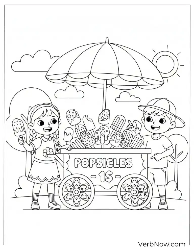 Summer Popsicle Stand Coloring Page for Kids