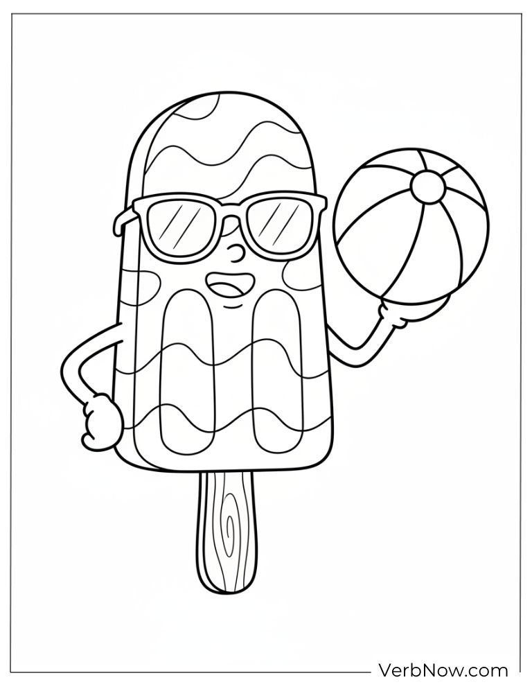 22 Free Popsicle Coloring Pages (100% Printable PDF) Popsicle with Sunglasses and Beach Ball Coloring Page