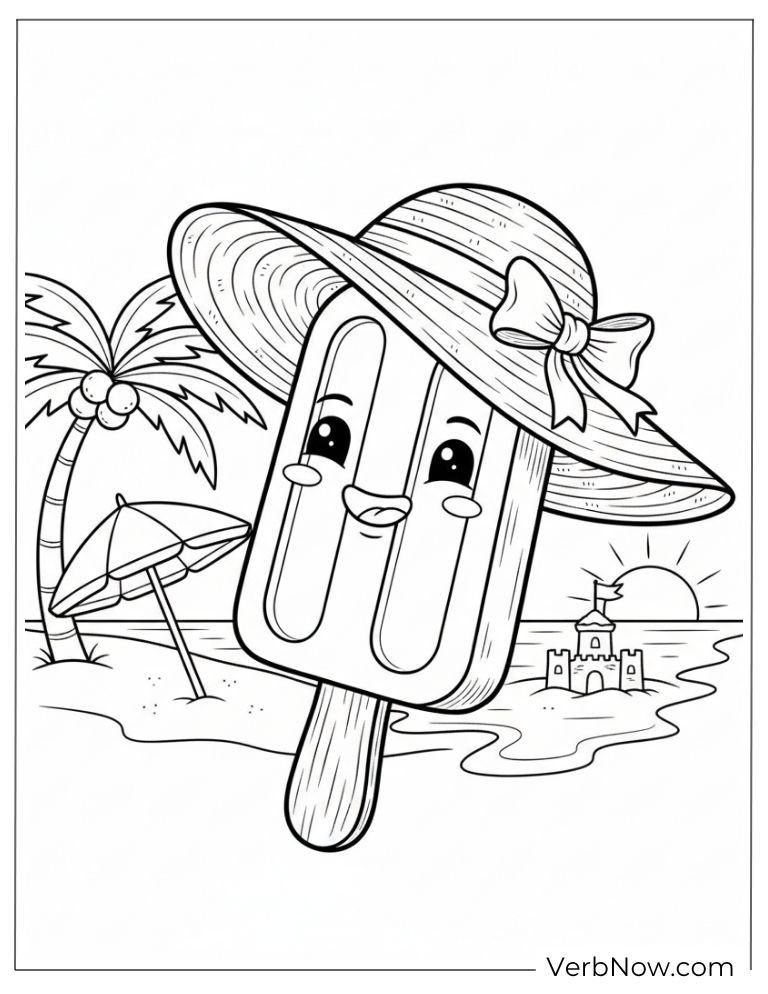 22 Free Popsicle Coloring Pages (100% Printable PDF) Cute Popsicle on the Beach Coloring Sheet