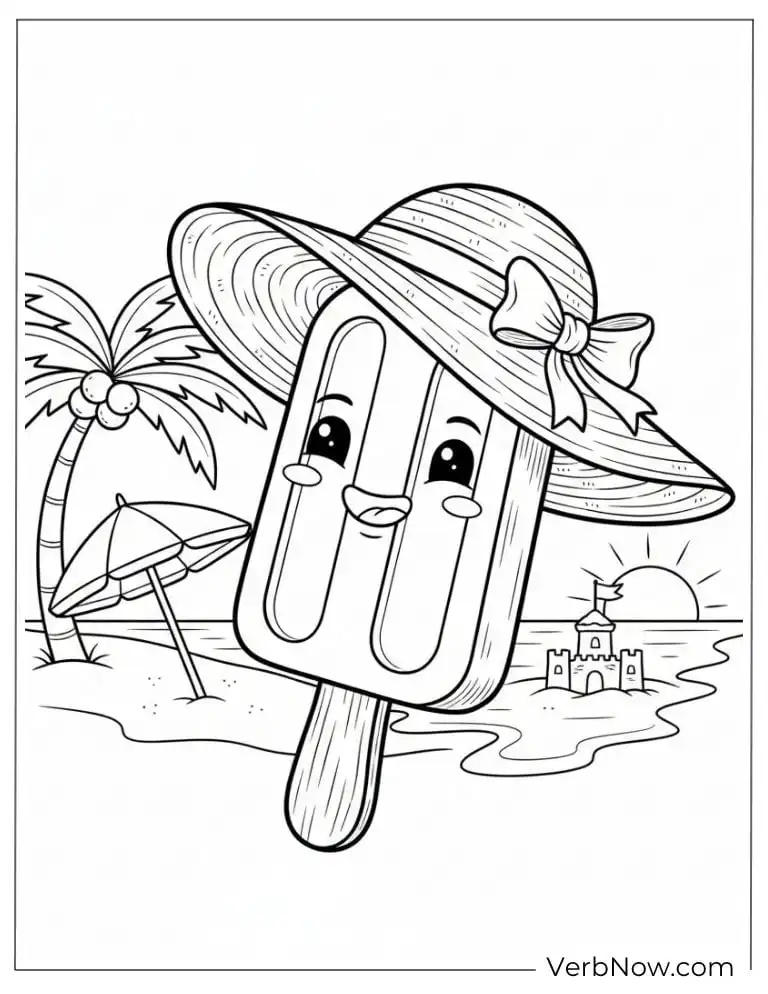Cute Popsicle on the Beach Coloring Sheet