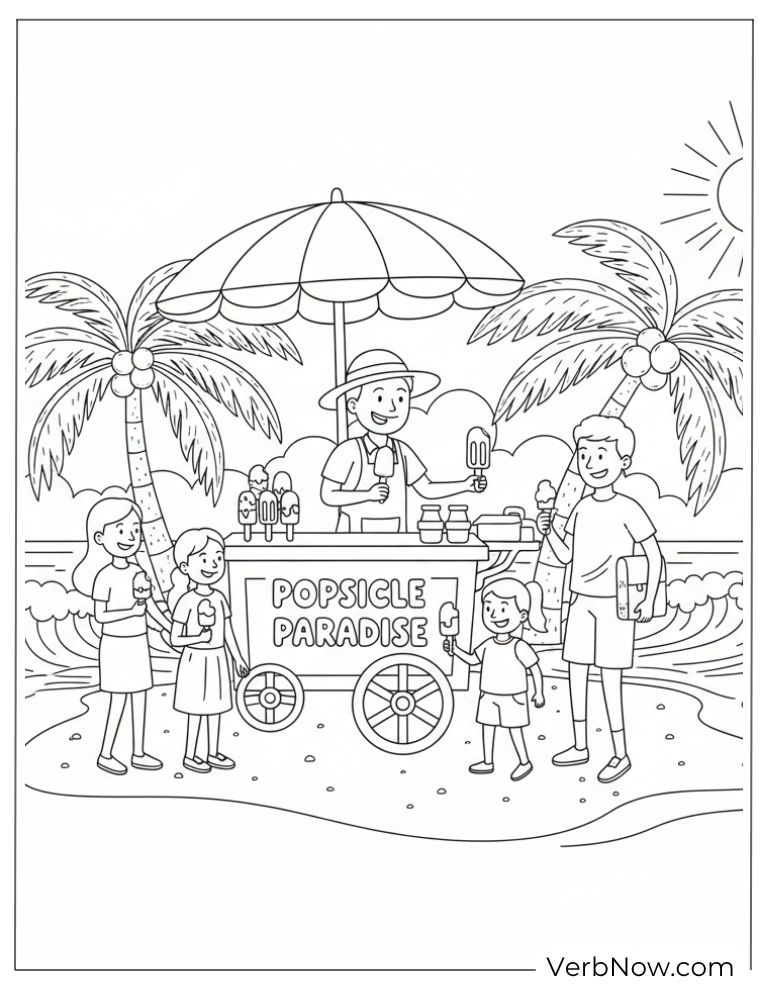22 Free Popsicle Coloring Pages (100% Printable PDF) Popsicle Stand on the Beach Coloring Page