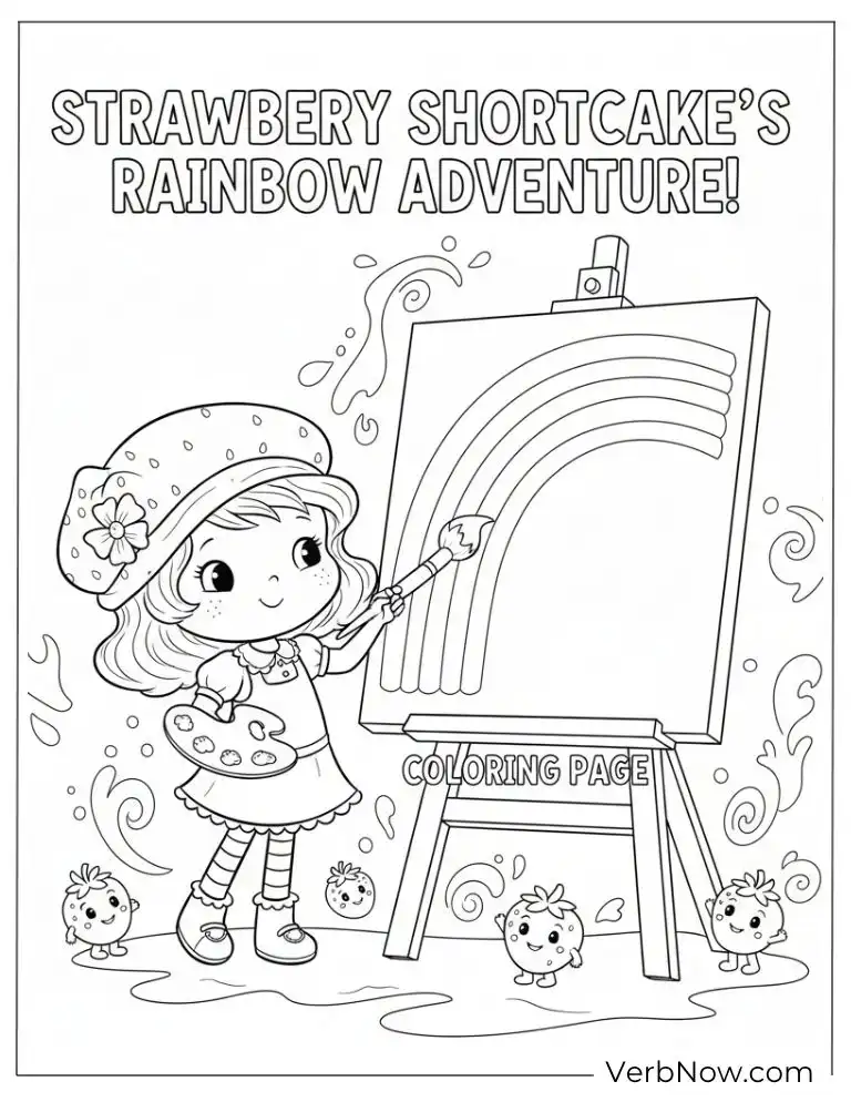 Strawberry Shortcake Paints a Rainbow Coloring Page