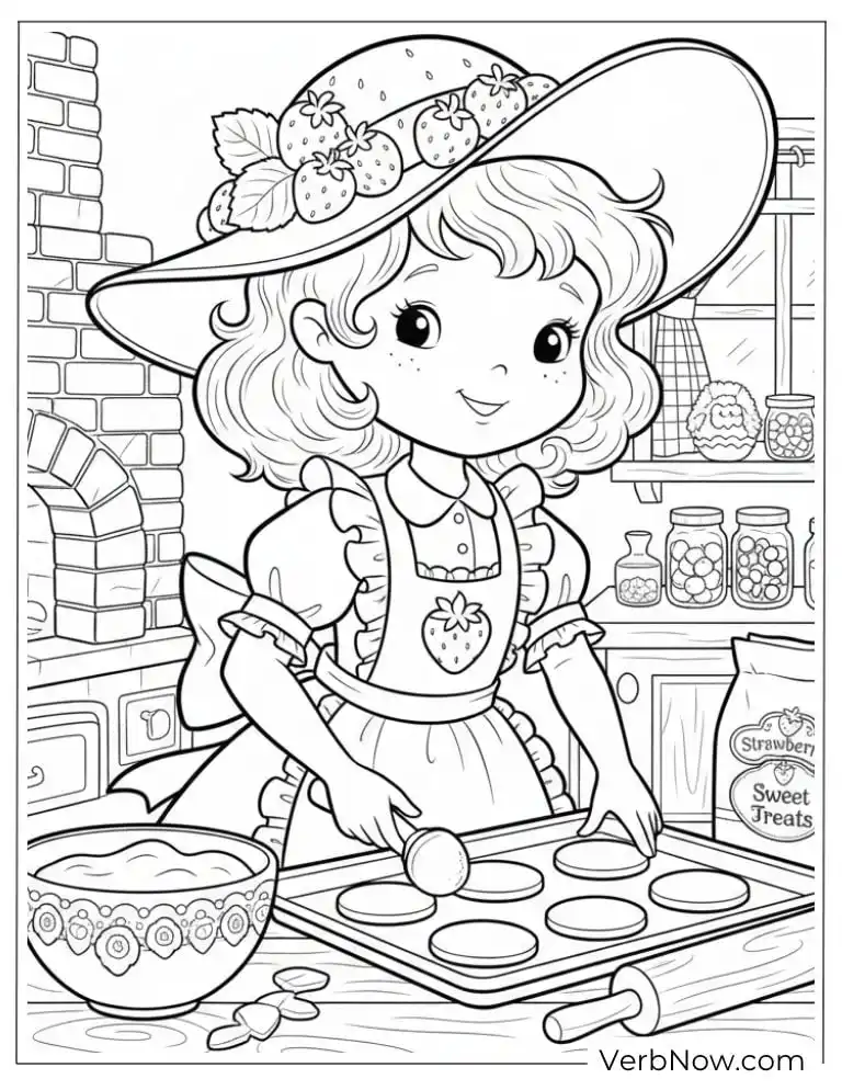 Cute Girl Baking Cookies Coloring Page