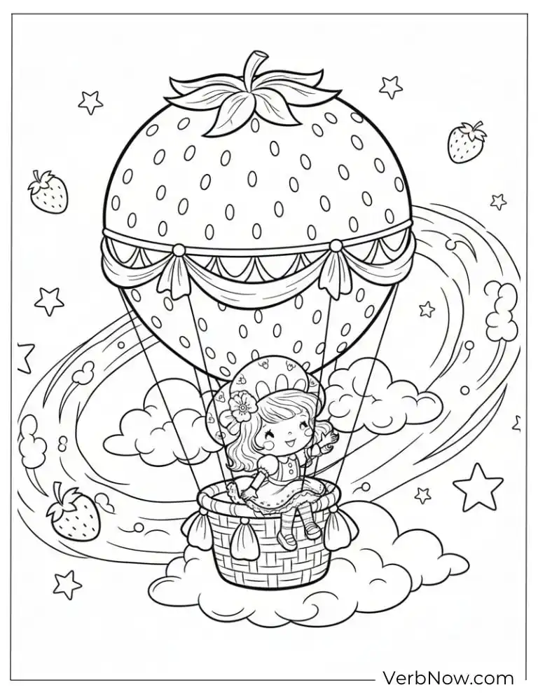 Strawberry Hot Air Balloon Coloring Page