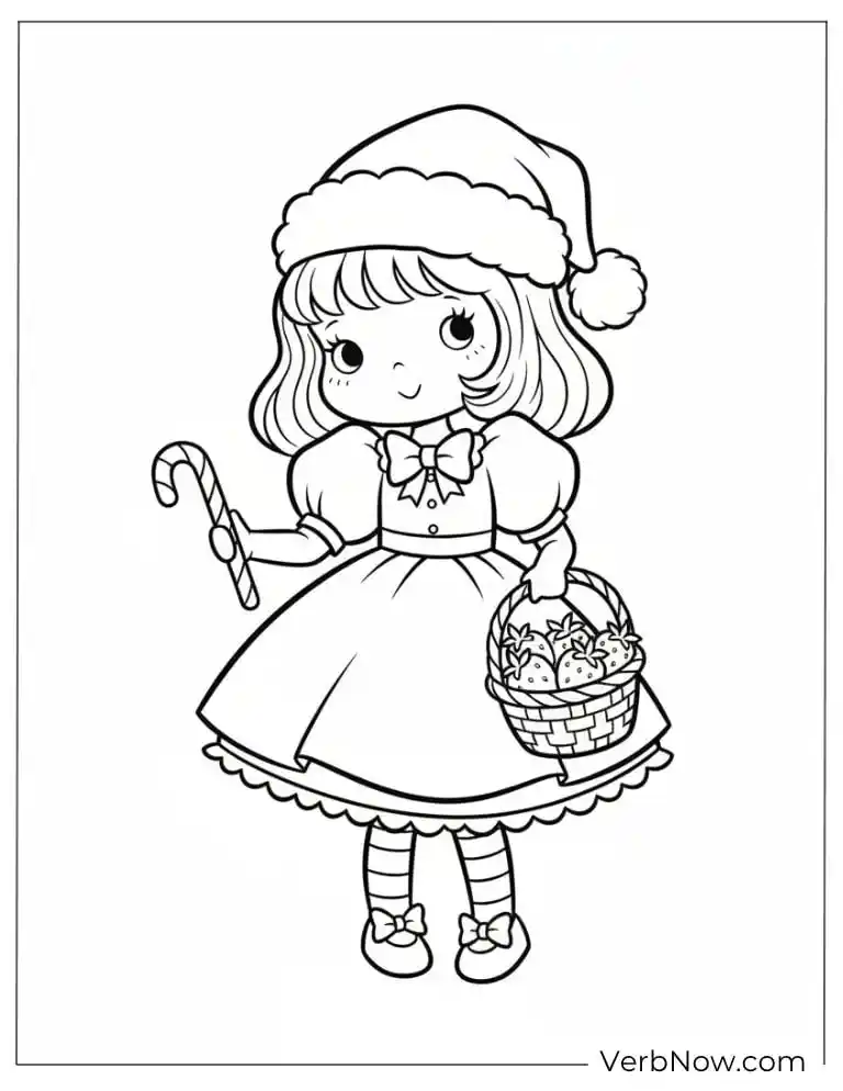 Cute Christmas Girl with Candy Cane Coloring Page