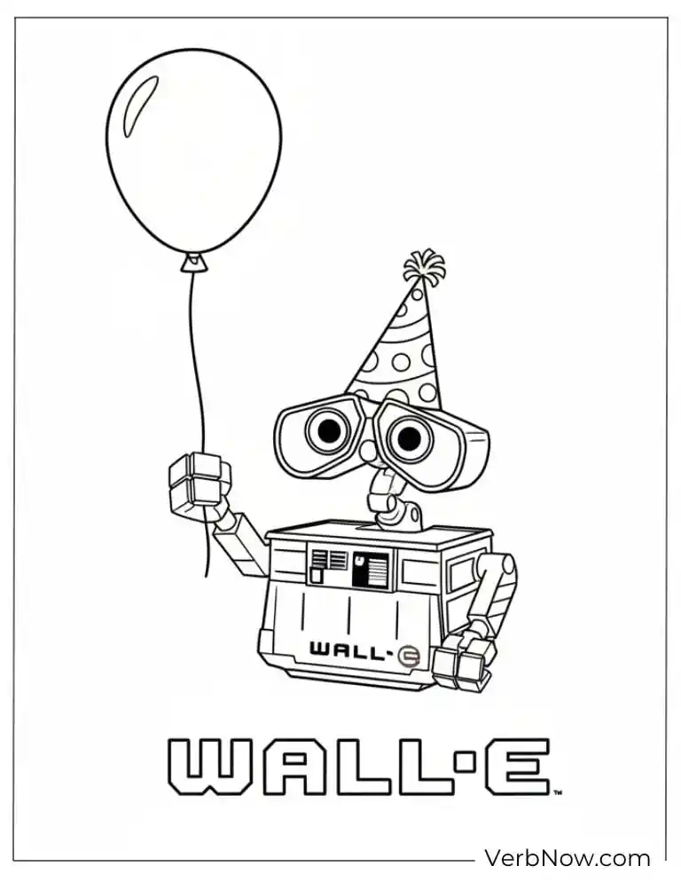 22 Free Wall E Coloring Pages For Kids (Printable PDF) WALL-E Party Coloring Page with Balloon