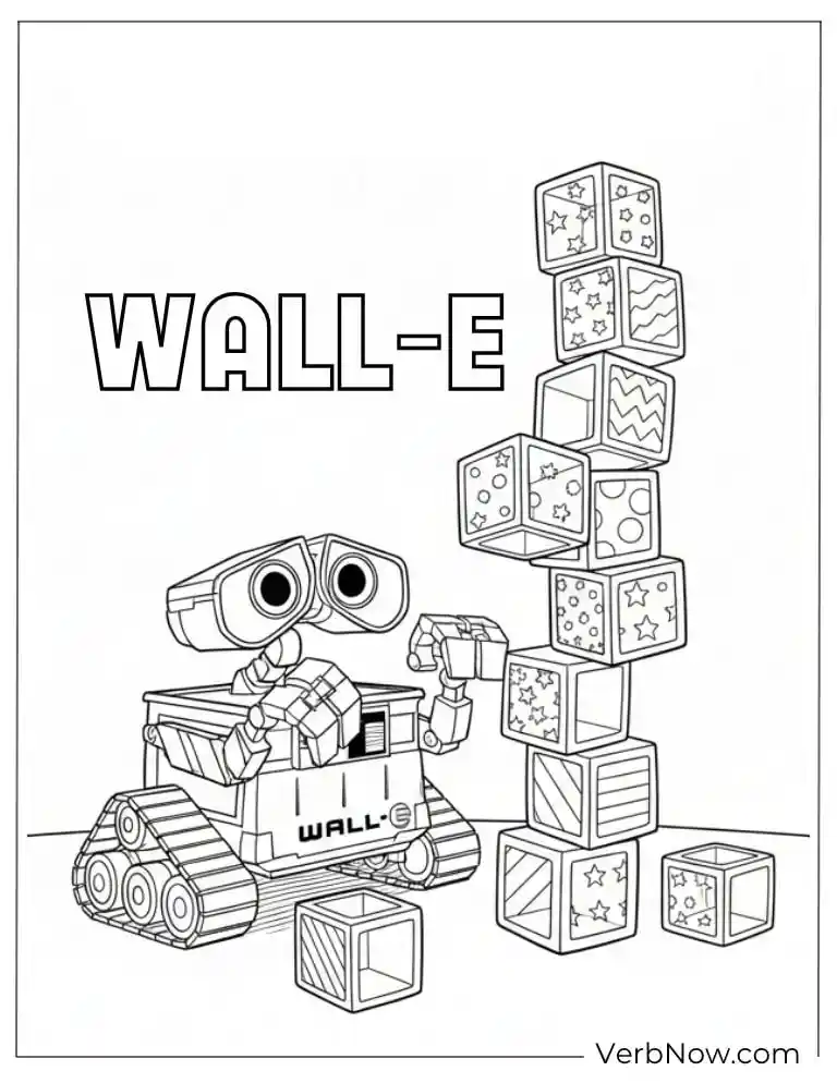 22 Free Wall E Coloring Pages For Kids (Printable PDF) WALL-E Stacking Blocks Coloring Page