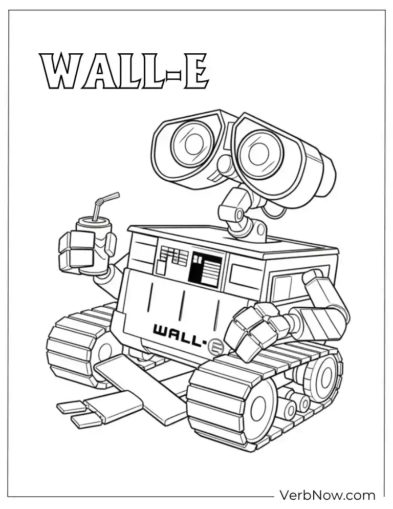 22 Free Wall E Coloring Pages For Kids (Printable PDF) WALL-E Coloring Page: Robot Holding a Drink