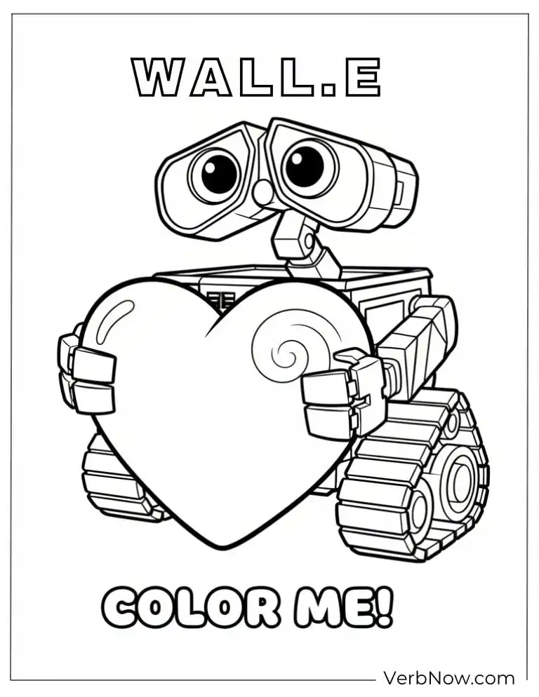 22 Free Wall E Coloring Pages For Kids (Printable PDF) WALL-E Robot Holding Heart Coloring Page