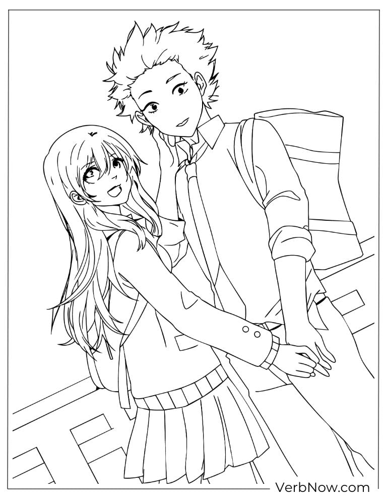 22 Free A Silent Voice Coloring Pages (100% Printable PDF) A Silent Voice Anime Couple Coloring Page