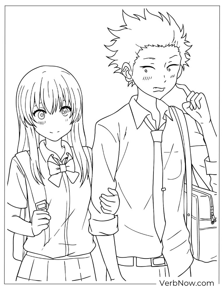 22 Free A Silent Voice Coloring Pages (100% Printable PDF) A Silent Voice Ishida & Nishimiya Coloring Page