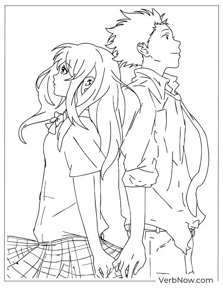 22 Free A Silent Voice Coloring Pages (100% Printable PDF) A Silent Voice Anime Couple Coloring Page