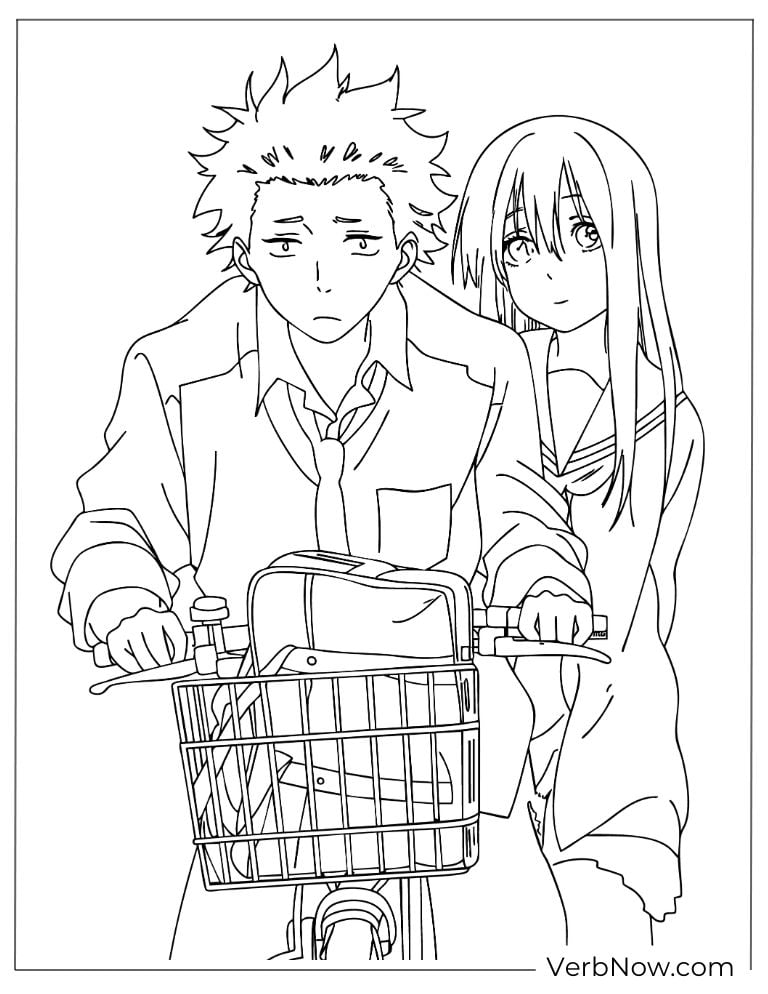 22 Free A Silent Voice Coloring Pages (100% Printable PDF) Koe no Katachi Shoya Shoko Bicycle Line Art