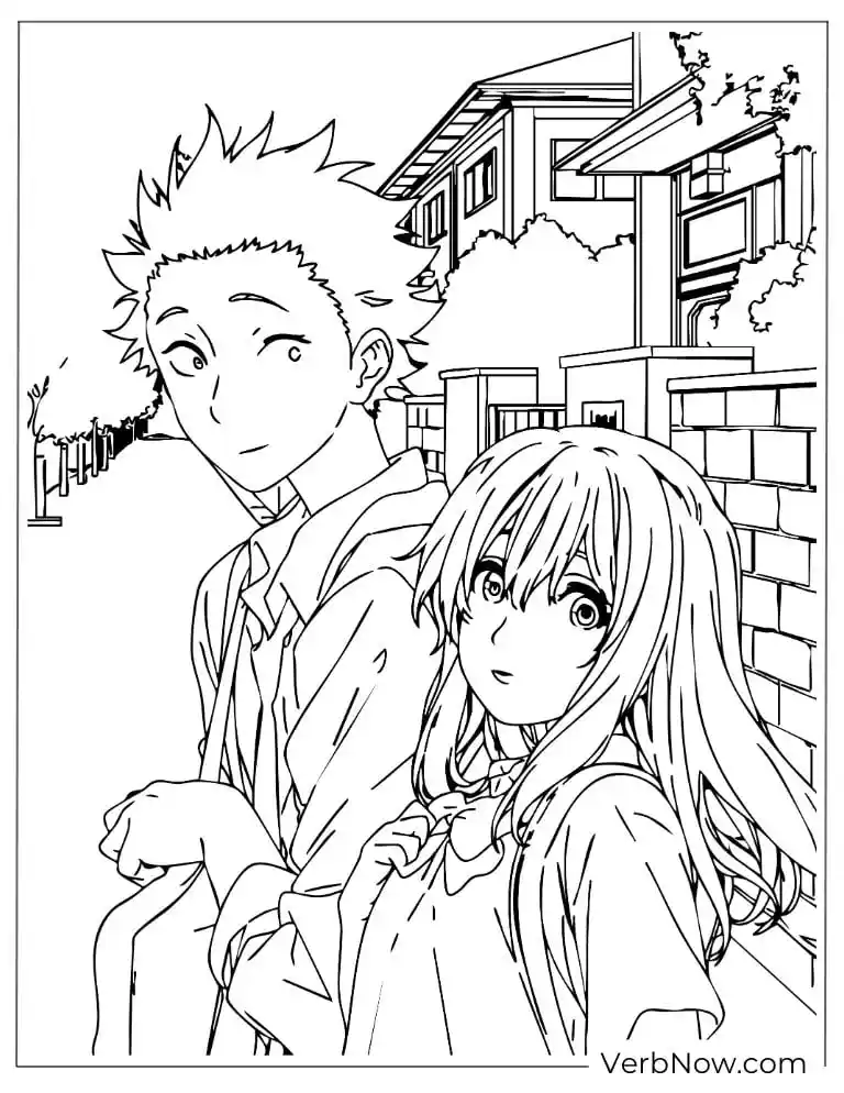 22 Free A Silent Voice Coloring Pages (100% Printable PDF) A Silent Voice Shoya and Shoko Anime Coloring Page